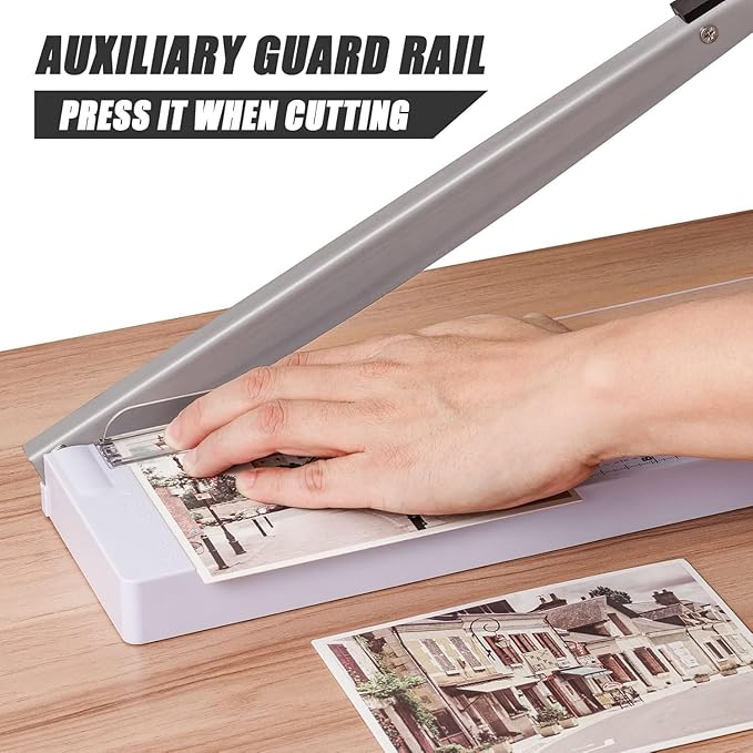 TIANSE Paper Trimmer 12” 8 to 12 Sheet Capacity Paper Cutter Guillotine with Safety Blade Lock Heavy Duty Plastic Base Paper Cutting Board for Home Office School White-DeskLoop Office