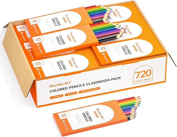 Shuttle Art 720 Colored Pencils Bulk, 12 Vibrant Colors, Pack of 60, Pre-sharpened Coloring Pencils, Wood Colored Pencil for Kids Teachers, Classroom Essentials, Back to School Supplies-DeskLoop Office