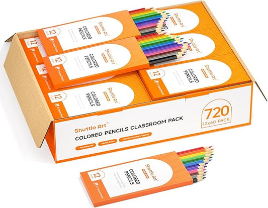 Shuttle Art 720 Colored Pencils Bulk, 12 Vibrant Colors, Pack of 60, Pre-sharpened Coloring Pencils, Wood Colored Pencil for Kids Teachers, Classroom Essentials, Back to School Supplies-DeskLoop Office