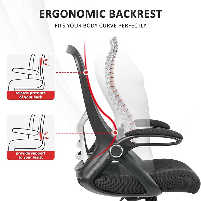 HYLONE Office Chair Ergonomic Desk Chair with Adjustable Armrests, Mesh Executive Chair, Home Office Computer Chairs for Long Hours(Black)-DeskLoop Office