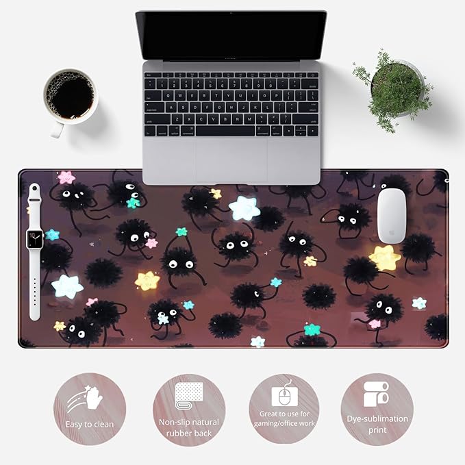 Desk Pad Anime Black Pom Poms Gaming Mouse Pad Large Star Designs Desk Office Decor Exclusive Beautiful Girls Mouse Pad for Women Desktop with Stitched Edges Non-Slip Computer Mat 31.5x11.8In-DeskLoop Office