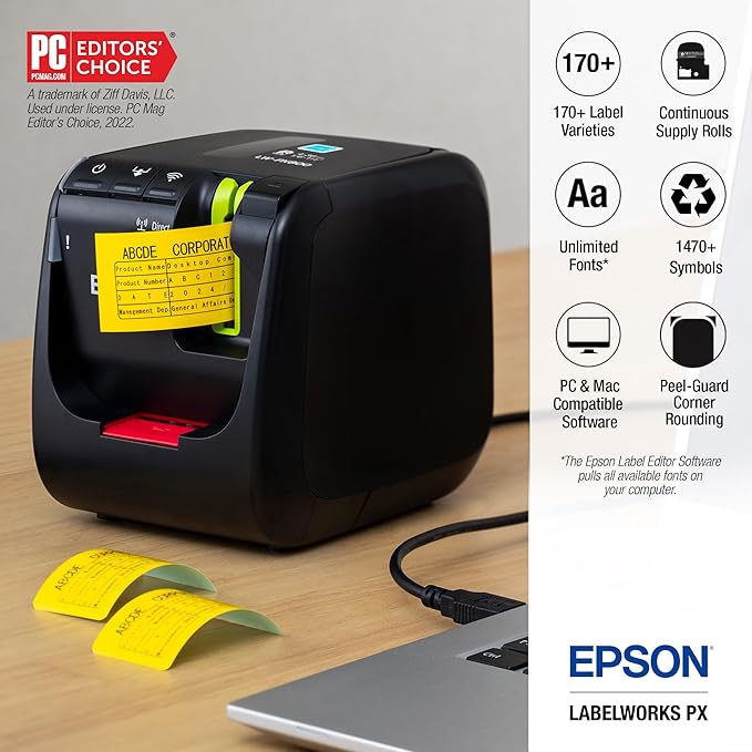 LABELWORKS Epson LW-PX800 Industrial Wireless Label Maker - Desktop Label Printer Compatible with Large Variety of Tape Types-DeskLoop Office