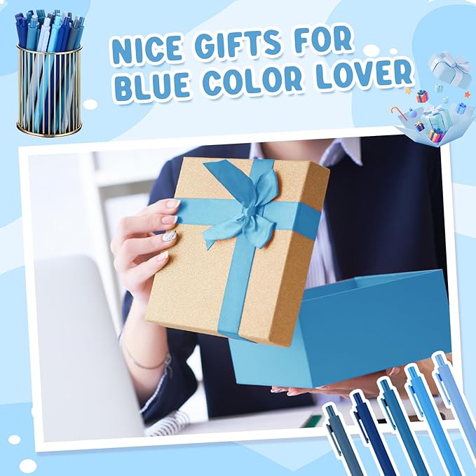 100 Pcs Ballpoint Pens Bulk Retractable Writing 1. 0 mm Black Ink Cute Pens Smooth Writing Color Fancy Gift for Teacher Student Employee Office School Home Baby Shower Supplies (Blue Series)-DeskLoop Office