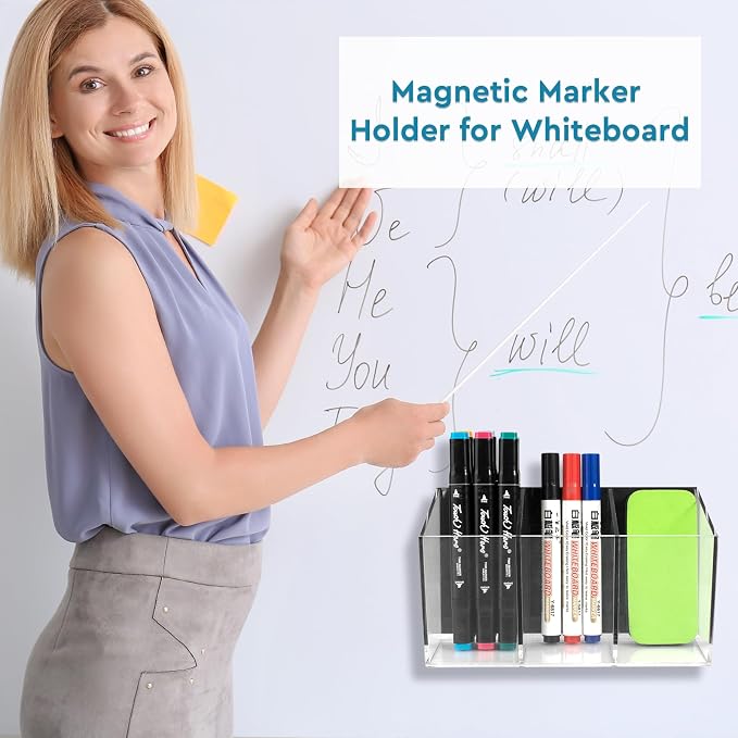 VACONICO Magnetic Pen Holder, Acrylic Dry Erase Marker Holder, Large Capacity - Image 7