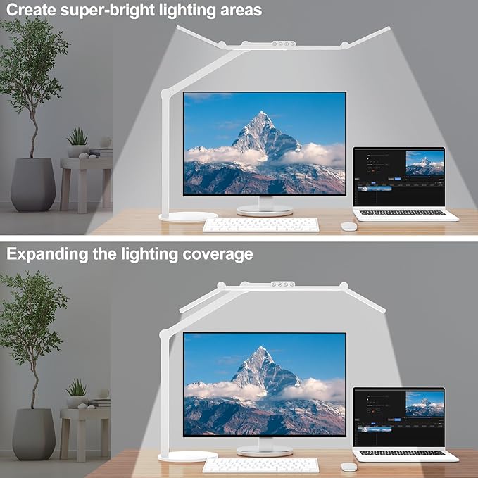 Micomlan Led Desk Lamp with Atmosphere Lighting, Rotatable Tall Architect Desk Lamp for Home Office with Swing Arm, 24W Bright Auto Dimming Adjustable Computer Light with Base for Table-DeskLoop Office