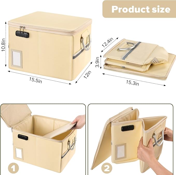 TOMKID Fireproof Document Box, Fire Proof Safe Box for Home Document Organizer with Lock, Fire Office Storage Cabinet for Hanging Letter/Legal Folder 16.1 x 12.9 x 11in (Off-white)-DeskLoop Office