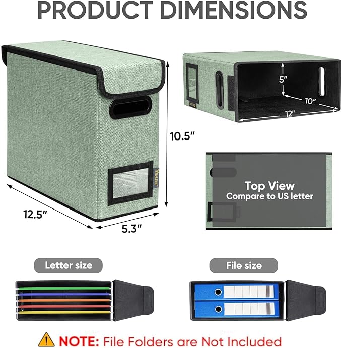 BALEINE File Organizer Box with Lid, Collapsible File Folder Organizer with Plastic Slide, Hanging File Folder Box for Office Document Storage (2 Pack, Green, S)-DeskLoop Office