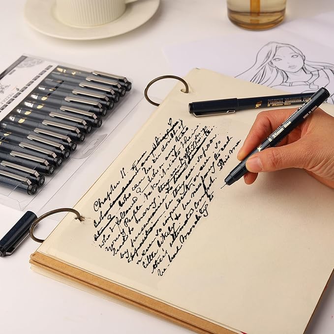 Micro Fineliner Drawing Art Pens Calligraphy Pens for Artist Drawing Supplies, 16 Set Waterproof Black Ink Pens for Sketching,Technical Drawing-DeskLoop Office
