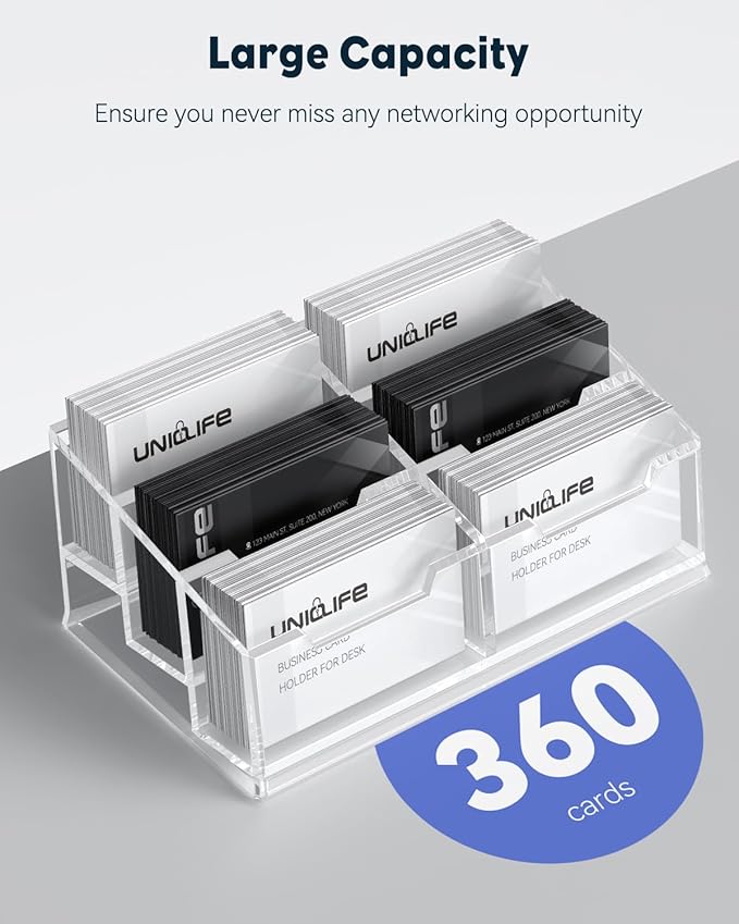 Uniclife Acrylic Business Card Holder for Desk 6 Slots Clear Business Card Display Stand for Men & Women Desktop Business Card Organizer Card Stand for Office Home Exhibition, 360 Card Capacity-DeskLoop Office