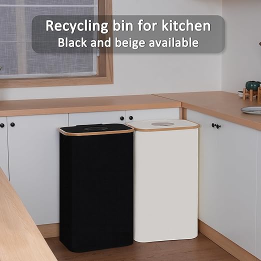 29 Gallons Recycling Bins for Kitchen, Indoor Recycle Bins with Lid, 110L Large Recycle bin with 2 Removeable Reusable Inner Bags, for Bottles Cans Glass Plastice Cartons(Black)-DeskLoop Office