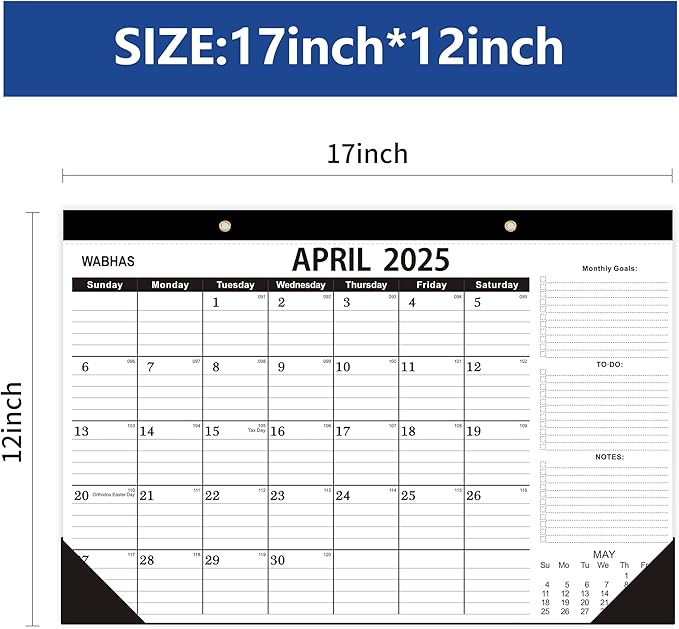 Desk Calendar 2025-2026,April 2025 to September 2026-Calendar 2025-2026 -18 Months,Desk Calendar 2025-2026 with to-do List,Thick Paper,17" x 12" For Planning.-DeskLoop Office