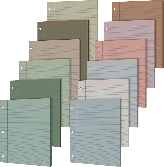 PerKoop 600 Sheets Colored Loose Leaf Paper 8.5" x 11" college ruled Lined 3 Hole Punched notebook Filler Paper for 3 Ring Binders Office School Supplies (Morandi Colors)-DeskLoop Office
