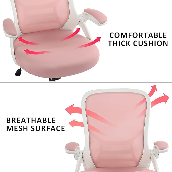 HYLONE Office Chair Ergonomic Desk Chair with Adjustable Armrests, Mesh Executive Chair, Home Office Computer Chairs for Long Hours(Pink)-DeskLoop Office