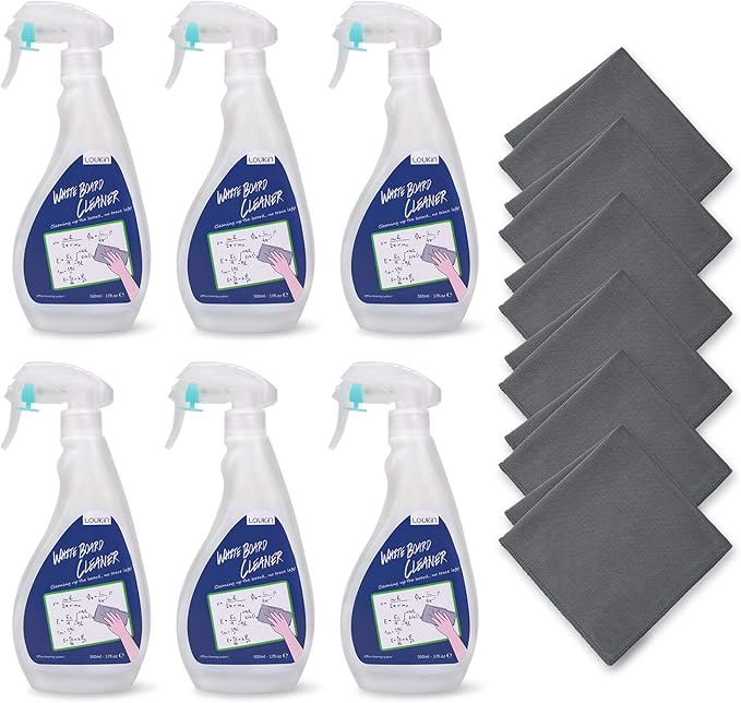 loukin Non-Toxic Whiteboard Cleaner, 17 fl oz Dry Erase Board Cleaner, Low-Odor Whiteboard Cleaning Spray with Cloths, Removes Stubborn Marks from Whiteboards, Chalkboard (6-Pack)-DeskLoop Office