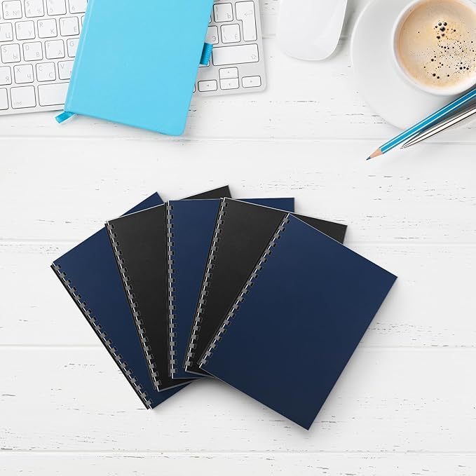 100 Pack Binding Covers Set, 8.5x11 Inches, Including 50 Pcs 12 Mil Navy Color Plastic Binding Covers, 50 Pcs 12 Mil, Black Color Plastic Binding Covers, Sand Textured-DeskLoop Office