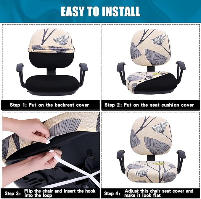 Smiry Stretch Printed Office Computer Chair Covers, Universal Washable Removable Desk Rotating Chair Slipcovers Protector, Seat + Backrest Cover - Yellow and Grey-DeskLoop Office