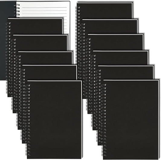 12Pack Small Spiral Notebook A5, 8.25x5.5” 120 Lined Pages Black Wide Ruled Spiral Journal Bulk Blank Kraft Cover Spiral Bound Notebook & Writing Pads for Home Office Meeting Work Note Taking-DeskLoop Office