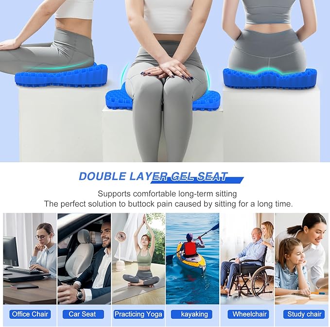 Thicken 19.7in Seat Cushion, Gel Seat Cushion for Long Sitting–Office Chair, Wheelchair, Car Pad, Large Cooling Support Pad for Back Pain, Sciatica, Tailbone Pain Relief-DeskLoop Office