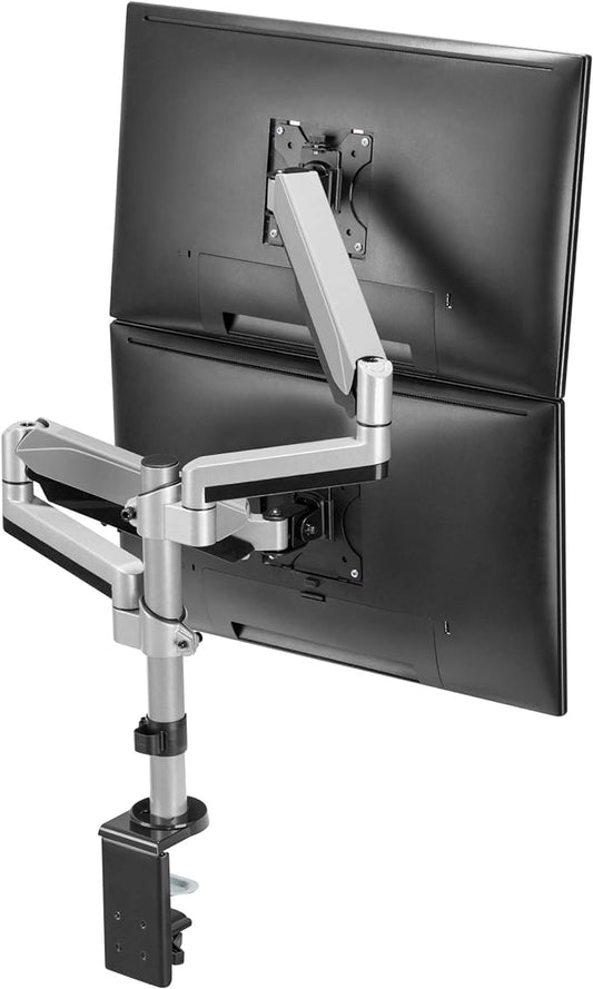 AVLT Dual 13"-27" Stacked Monitor Arm Desk Mount - Fits Two Flat/Curved Monitors, Full Motion Height Swivel Tilt Rotation Adjustable - VESA/C-Clamp/Grommet/Cable Management-DeskLoop Office