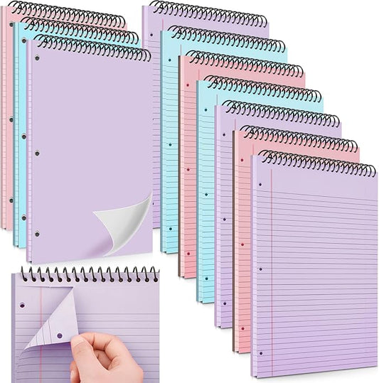 10 Packs 8.5" x 11" Top Spiral Notebook with 3 Hole Punched Legal Pads College Ruled Notepad 50 Sheets Hard Cardboard Paper Wirebound Notepad for Office School Business (Pink,Blue,Purple)-DeskLoop Office
