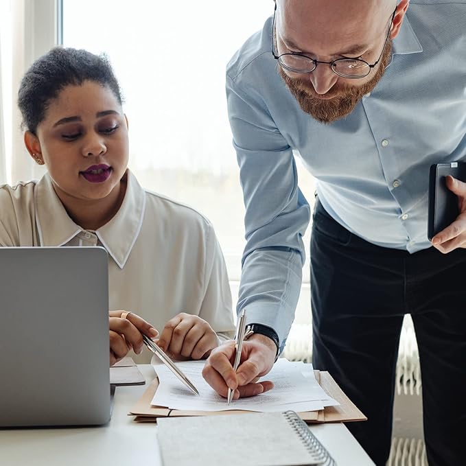 LINFANC 8 Pack Ballpoint Pens, Premium Retractable Metal Ballpoint Pen, Medium Point 1.0mm Black Ink Pen for Home School Work Office Supplies, Stainless Steel Trim, Extra 8 Refills-DeskLoop Office