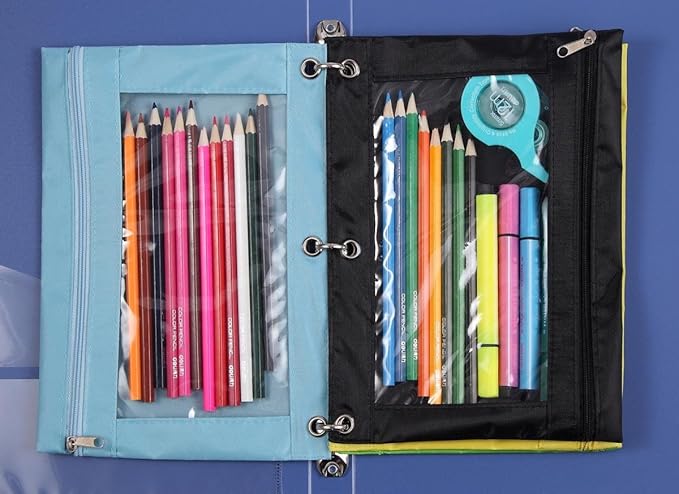 24 Packs 3 Ring Binder Pen Pencil Case Pouch Bulk Set Stationery Bag for School Class Office Blue