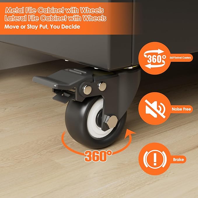 Aobabo Metal 2 Drawers Lateral File Storage Cabinet and Unit Adjustable Shelf Organizer, 2 Door Storage Office Steel Files Cabinet with Wheels, Legal/Letter A4 Size, Assembly Required, Black-DeskLoop Office