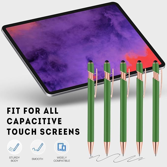 12 PCS 2 in 1 Stylus Ballpoint Pen with Stylus Tip, 1.0 mm Black Ink Metal Pen Stylus Pen for Touch Screens (Light Green)-DeskLoop Office
