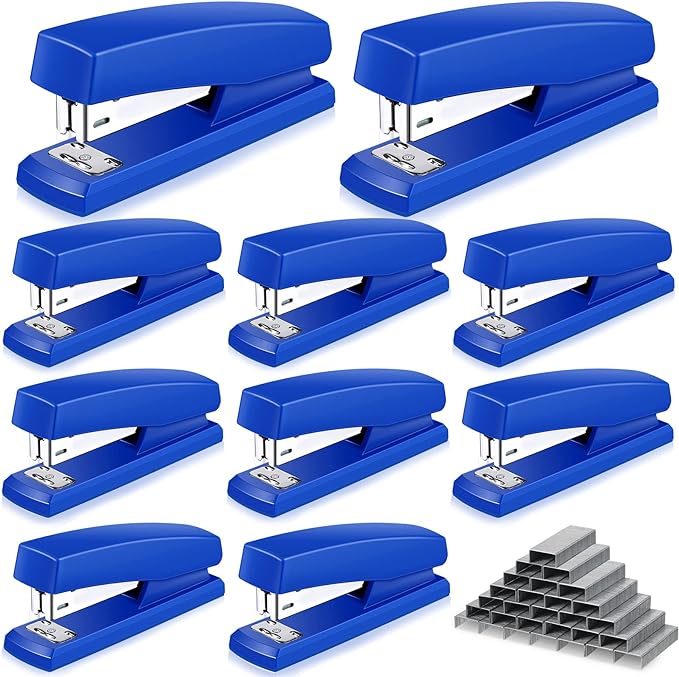Marspark 10 Pcs Stapler for Desk Office Staplers Bulk with 6000 Staples 25 Sheet Capacity for School Office (Blue)-DeskLoop Office