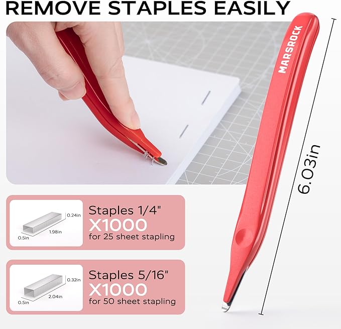 Effortless Stapler for Desk with 40-50 Sheet Capacity, 2000 Staples, 1-Touch Stapling, Ergonomic & Easy to Load Desktop Staplers, Heavy Duty Stapler, and Magnetic Staple Remover, Red-DeskLoop Office