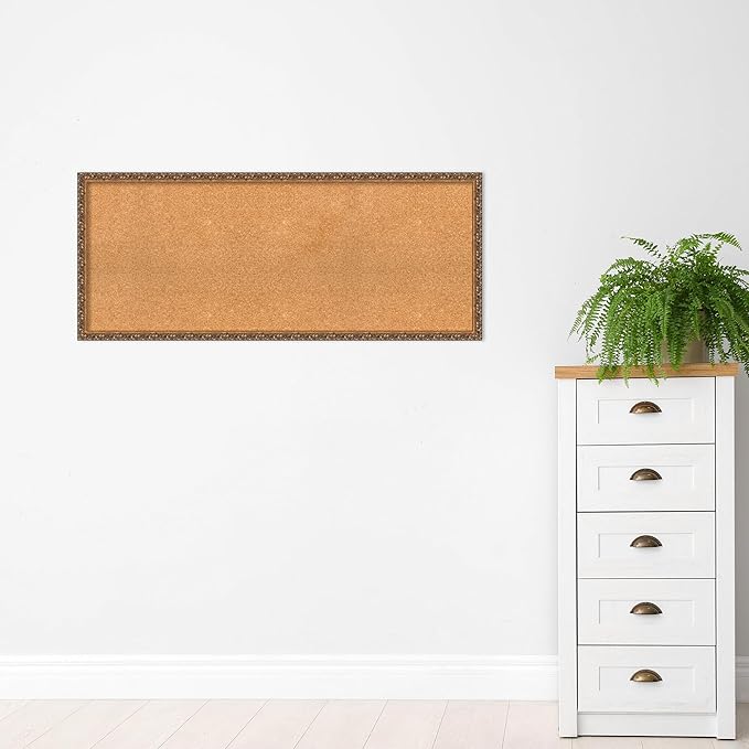 Amanti Art Natural Cork Board for Wall, 20x48 Vision Board with Bronze Frame, Oversize Corkboard Office Decor for Home Organization, Traditional Corkboard Pinboard to Display Items for Home-DeskLoop Office