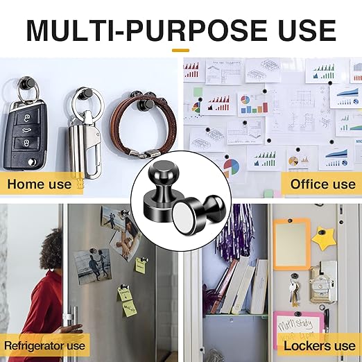 MIKEDE Whiteboard Magnets, 60Pcs Fridge Magnets Small Magnetic Push Pins Strong Magnets for Whiteboard, Black Neodymium Refrigerator Magnets Perfect for School, Classroom,Kitchen and Map Magnets-DeskLoop Office