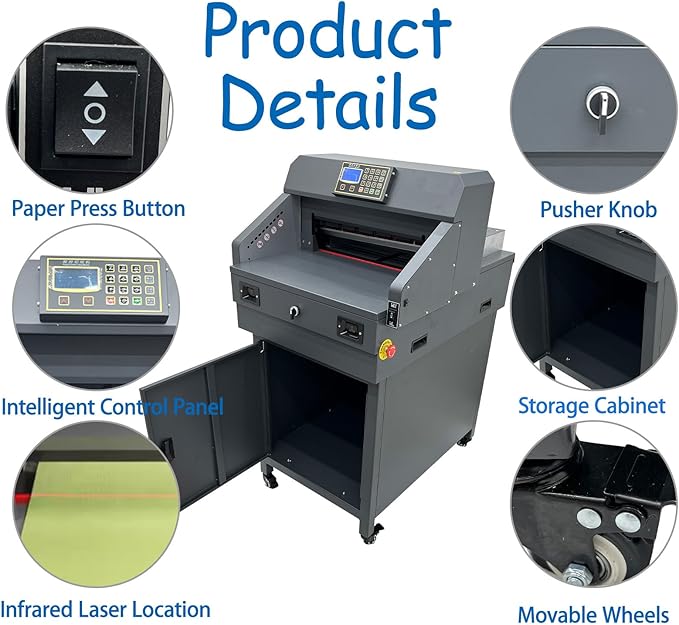 18in/46cm Width Electric Paper Cutter Guillotine Industrial Paper Trimmer with Program Control Heavy Duty Commercial Stack Cutter for Office/Printing-DeskLoop Office