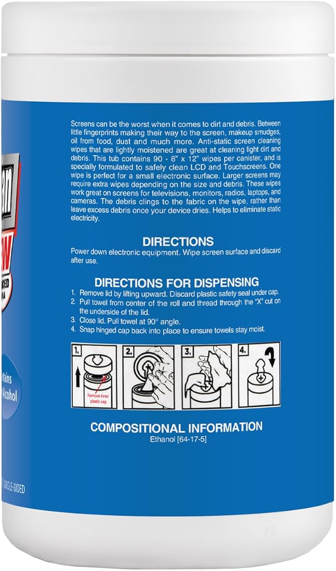 Zenex Screen Clean Anti-Static Electronic Screen Wipes - Single Sided Non-Abrasive Towels | For TV, Phones, Monitors | Quick Dry & Streak-Free | Prevents Static Build-up (2 Pack | 180 Sheets Total)-DeskLoop Office