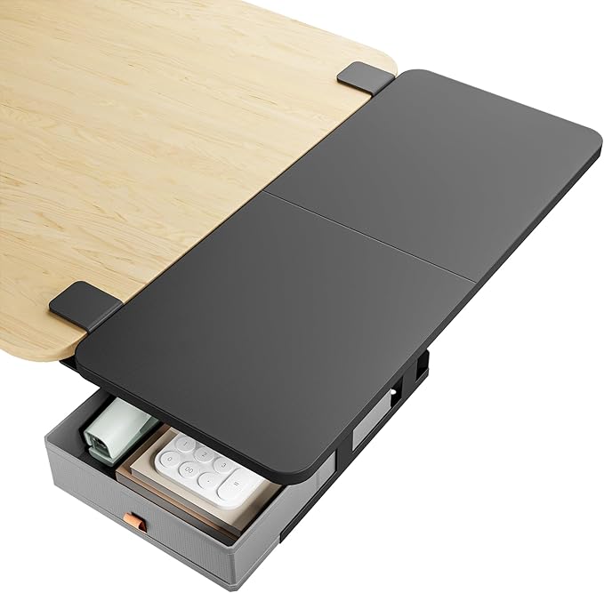 Desk Extender Tray, 28" x 12" Clamp On Desk Shelf, Desk Extension with Storage Drawer, Table Desk Arm Rest, Clamp On Keyboard Tray for Office and Home, Workstation Organizer, Large, Black-DeskLoop Office