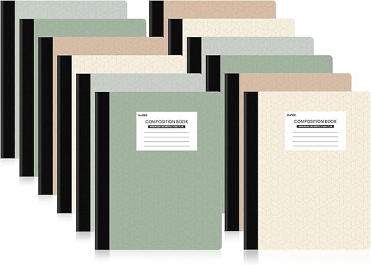 SUNEE Composition Notebooks - Wide Ruled Paper, 12 Pack Composition Book, 9 3/4" x 7 1/2", 80 Sheets/160 Pages, Assorted Morandi Colors, School & Office Supplies-DeskLoop Office
