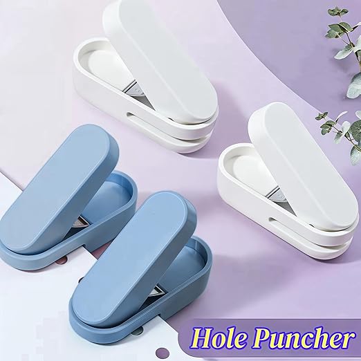 Magnoloran 2 Pack Single Hole Punch, 1/4 inch Mini Small Hole Puncher Heavy Duty Paper Hole Puncher Small Hole Punch One Hole Puncher for Crafts Paper Cards Tags Scrapbook-Blue&White-DeskLoop Office