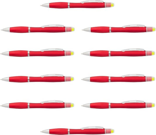 DISCOUNT PROMOS 10 Marathon Gel Highlighter Pens Pack - Twist Mechanism, Ballpoint - Red-DeskLoop Office