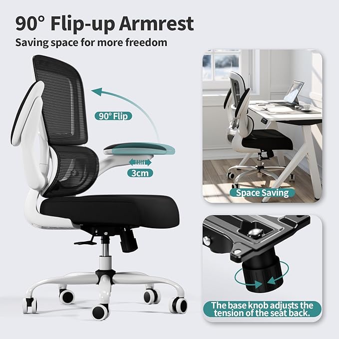 TRALT Office Chair - Ergonomic Desk Chair with Adjustable Lumbar Support, Mesh Computer Chair, Executive Chairs for Home Office Comfortable Lumbar Support (White+Black)-DeskLoop Office