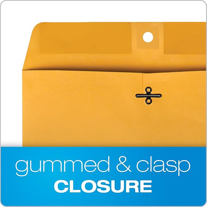 Quality Park 10 x 15 Clasp Envelopes, Clasp and Gummed Closures for Storing or Mailing, Heavy-Duty 32 lb Kraft Paper, 100 per Box (QUA37798)-DeskLoop Office
