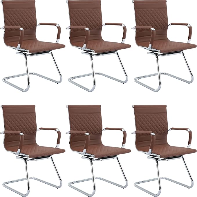 Office Guest Chairs - Reception & Waiting Room Set of 6 with Mid Back, Modern PU Leather Desk Chairs-DeskLoop Office