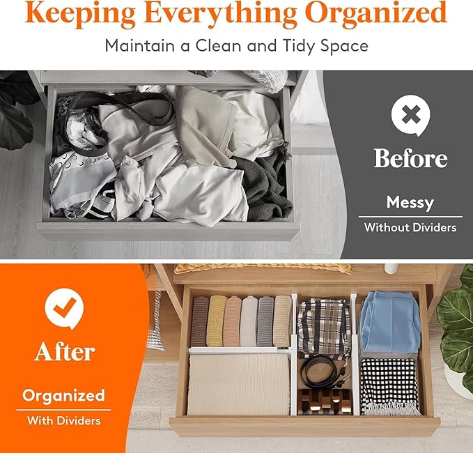 Lifewit 8 Pack Drawer Dividers 4" High,11-17" Adjustable Dresser Drawer Organizers for Clothes, Expandable Dresser Separators in Bedroom/Bathroom/Kitchen/Vanity/Office Organization and Storage, White-DeskLoop Office