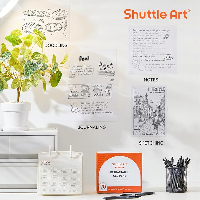 Shuttle Art Black Gel Pens, 70 Pack Retractable Medium Point Rollerball Gel Ink Pens Smooth Writing with Comfortable Grip for Office School Home Work-DeskLoop Office