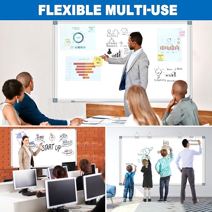White Board Dry Erase Whiteboard for Wall 72" x 48" Aluminum Presentation Magnetic Whiteboards with 4 Hooks, 12 Magnets, 3 Markers & 1 Eraser-DeskLoop Office