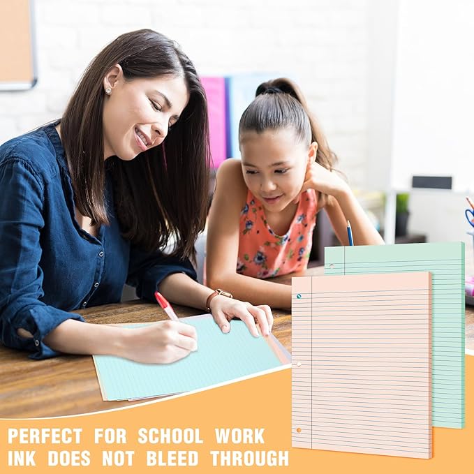 PerKoop 600 Sheets Colored Loose Leaf Paper 8.5" x 11" college ruled Lined 3 Hole Punched notebook Filler Paper for 3 Ring Binders Office School Supplies (Aesthetic Color)-DeskLoop Office