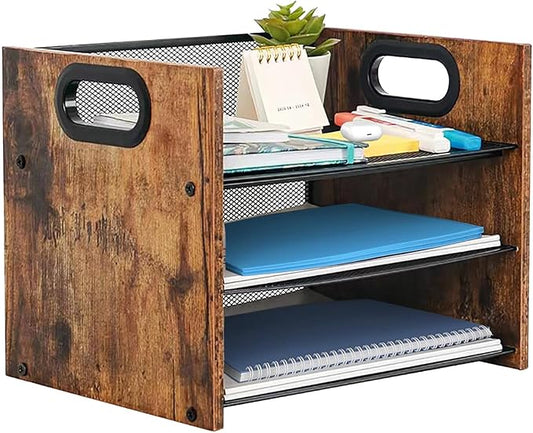 Wood Desk Organizer - 3-Tier Desktop File Organizer, Wooden Paper Tray, Office Desk Organzier and Accessories for Papers, Mail, Notebooks, Stationery-DeskLoop Office