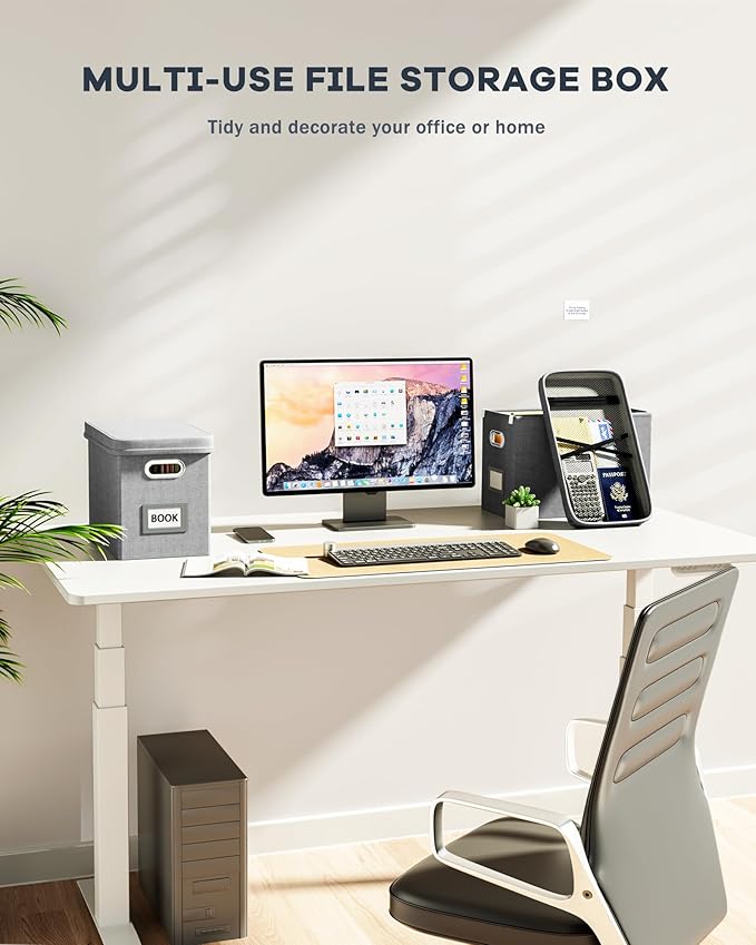 Oterri File Organizer Box with Lid, Hanging Filing File Box with Mesh Pocket, Document Organizer Box for Letter Files, Portable Storage Box with Smooth Sliding Rail for Office&Home(1 PCS, Grey)-DeskLoop Office