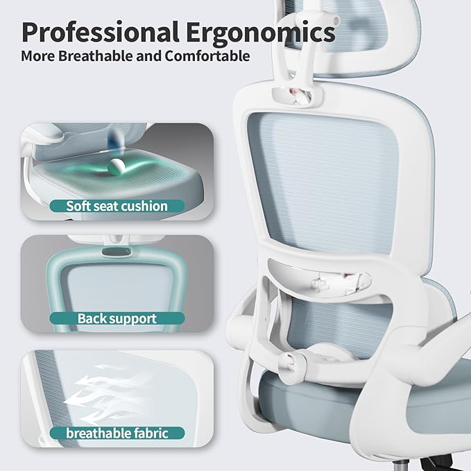 TRALT Office Chair Ergonomic Desk Chair, 330 LBS Home Mesh Office Desk Chairs with Wheels, Comfortable Gaming Chair, High Back Office Chair for Long Hours (Blue)-DeskLoop Office