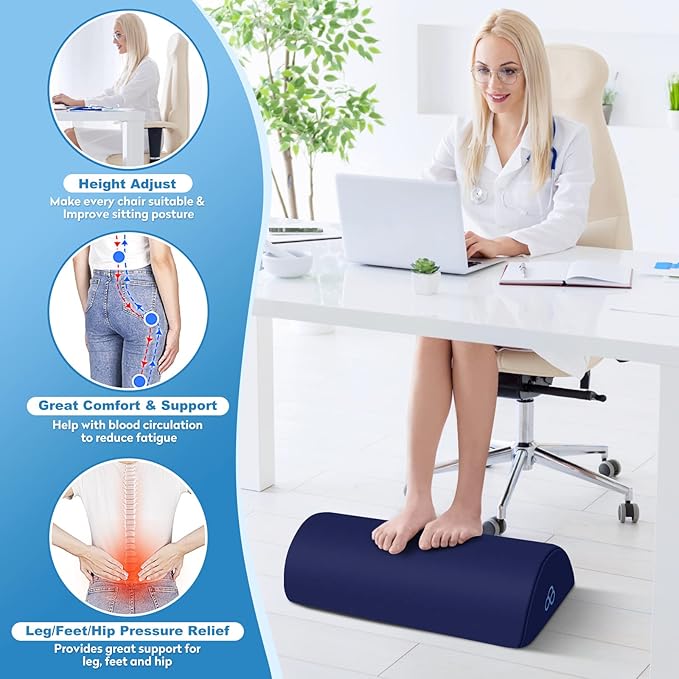 StepLively Foot Rest Ergonomic Pillow for Under Desk at Work, Anti-Fatigue Footrest Support Pillow for Fatigue & Pain Relief, Comfortable for Office Chair, Car Seat & Gaming Chair - Blue-DeskLoop Office