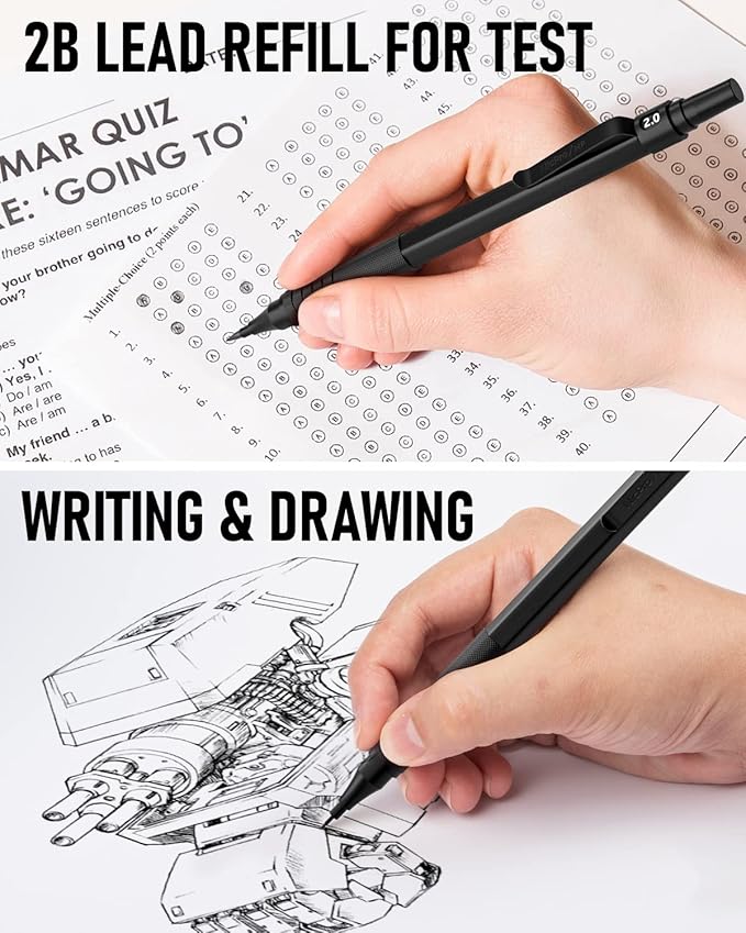 Nicpro Black Art Mechanical Pencil Set, 5PCS Metal Drafting Pencils 0.3, 0.5, 0.7, 0.9 mm & 2mm Graphite Lead Holder For Sketching Drawing With 9 Tubes (4B 2B HB 2H Colors) Lead Refills Erasers Case-DeskLoop Office